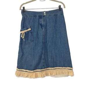 J. Jill Denim Jean Skirt Women 6 Petite Peasant Chambray Ruffled Y2K Renaissance